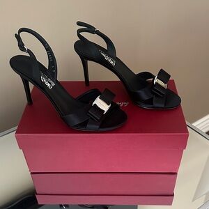 Salvatore Ferragamo Black Vara Bow Slingback Heels